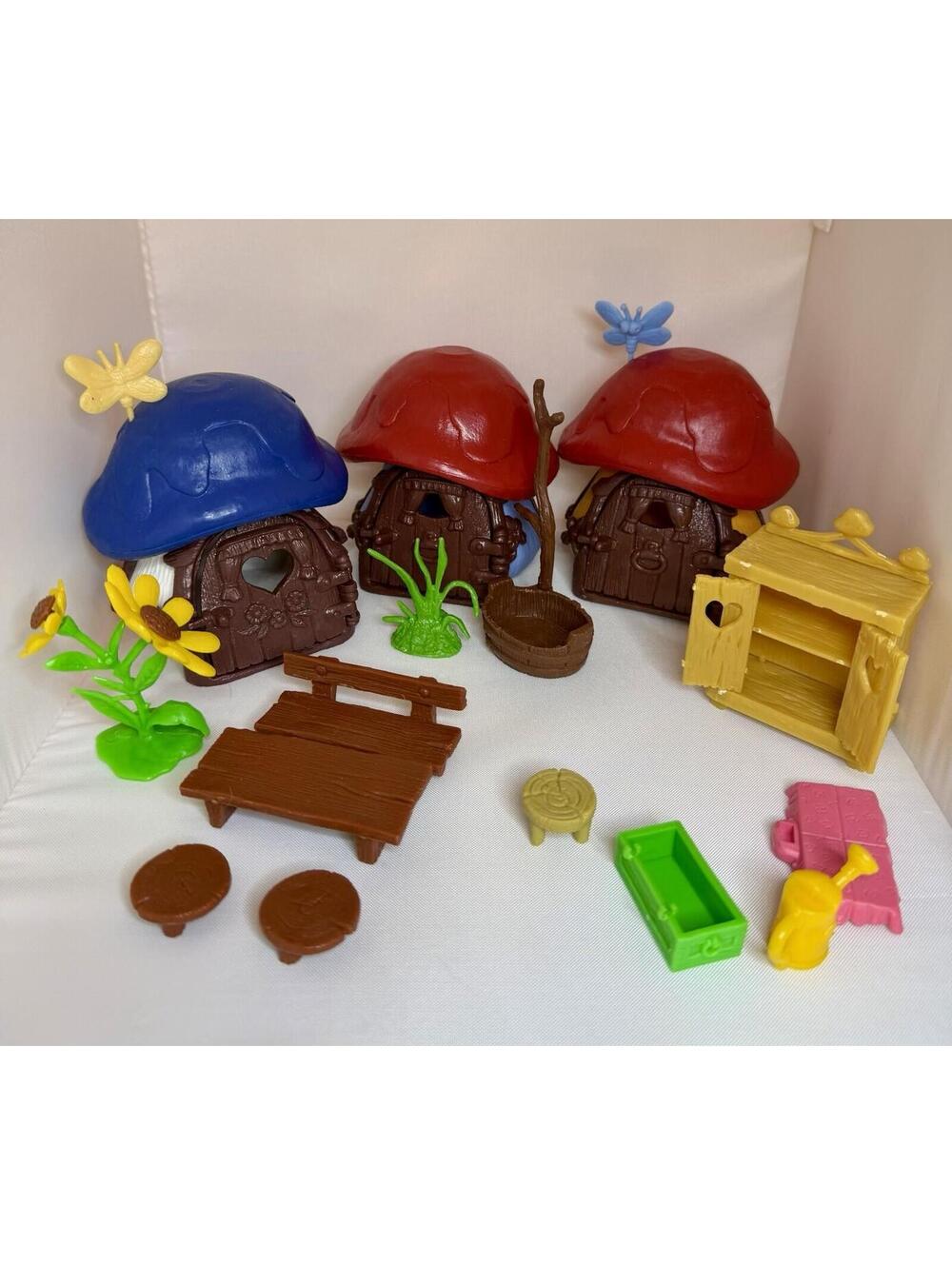 Smurfs Vintage Mushroom 3 House Playset Cottage Peyo Schleich With Accessories